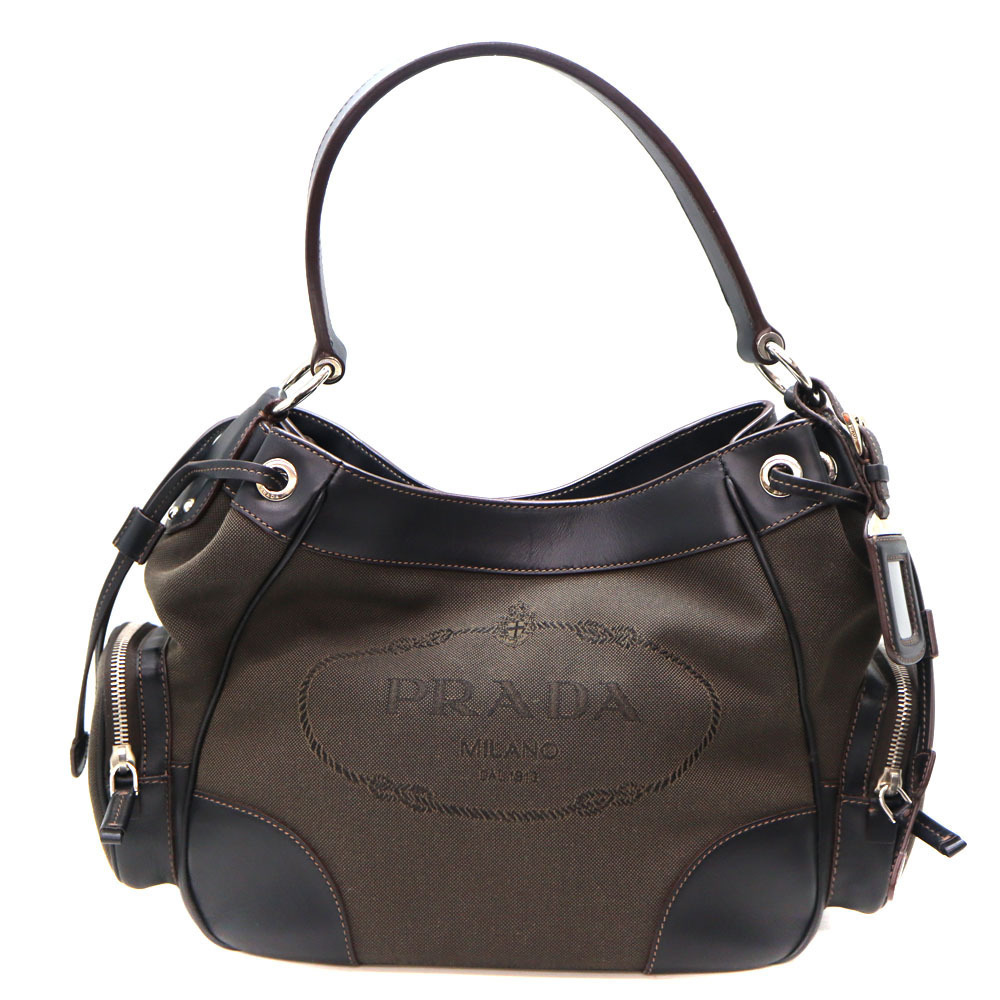 Prada One Shoulder Hobo bag leather canvas brown